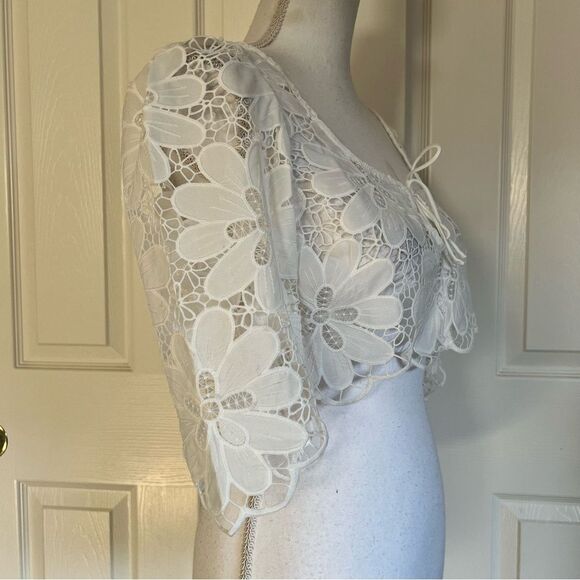 For Love & Lemons Malika Crop Top in White XS NEW MSRP $153 - Picture 7 of 11
